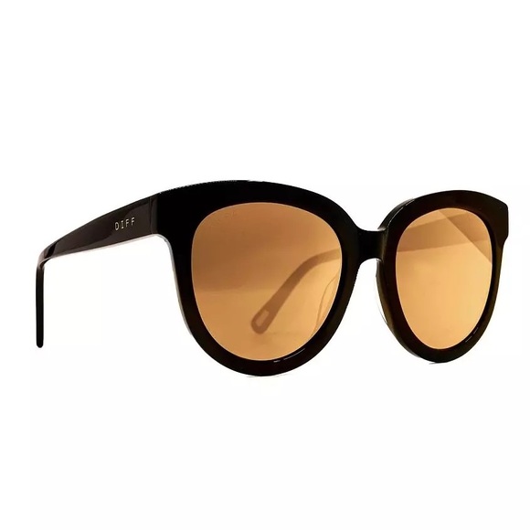 🖤💛DIFF Eyewear Women’s April Black & Gold Mirror Lens Cat Eye Sunglasses - Picture 7 of 12